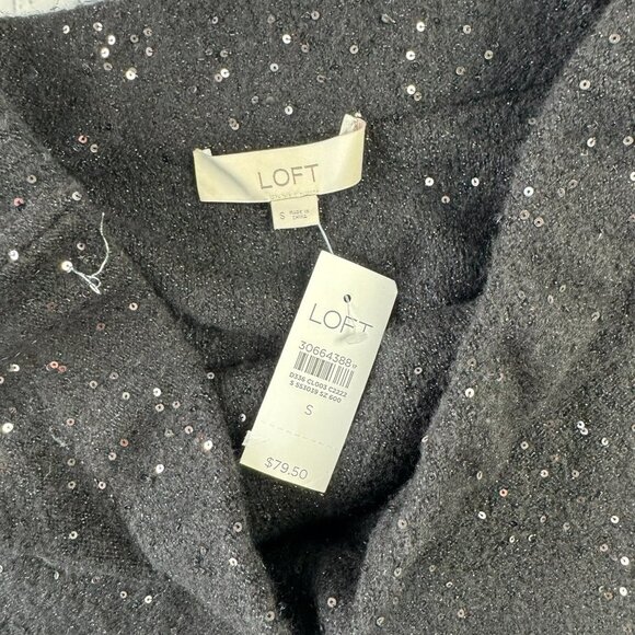 NWT Loft black sequin embroidered pull on knit midi skirt size S - Picture 6 of 10